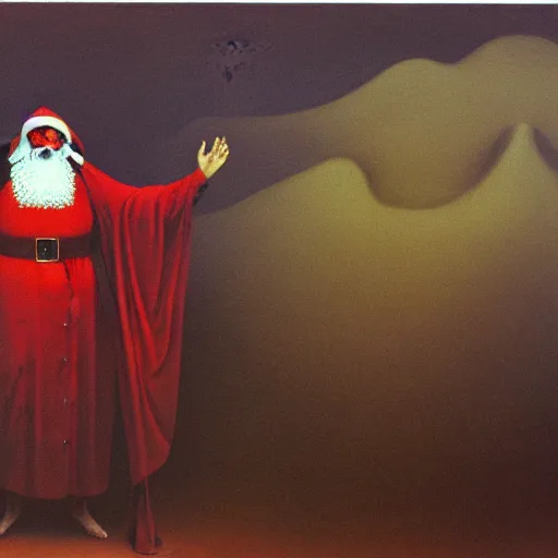 Prompt: Zdzisław Beksiński painting of Santa