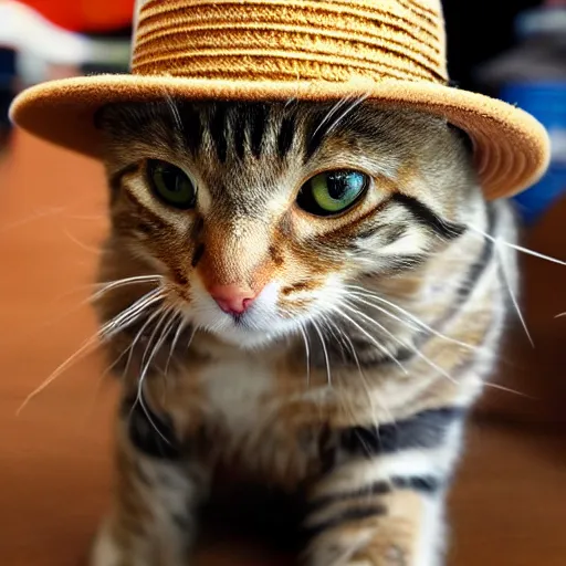 Prompt: a tabby hat wearing a cowboy hat