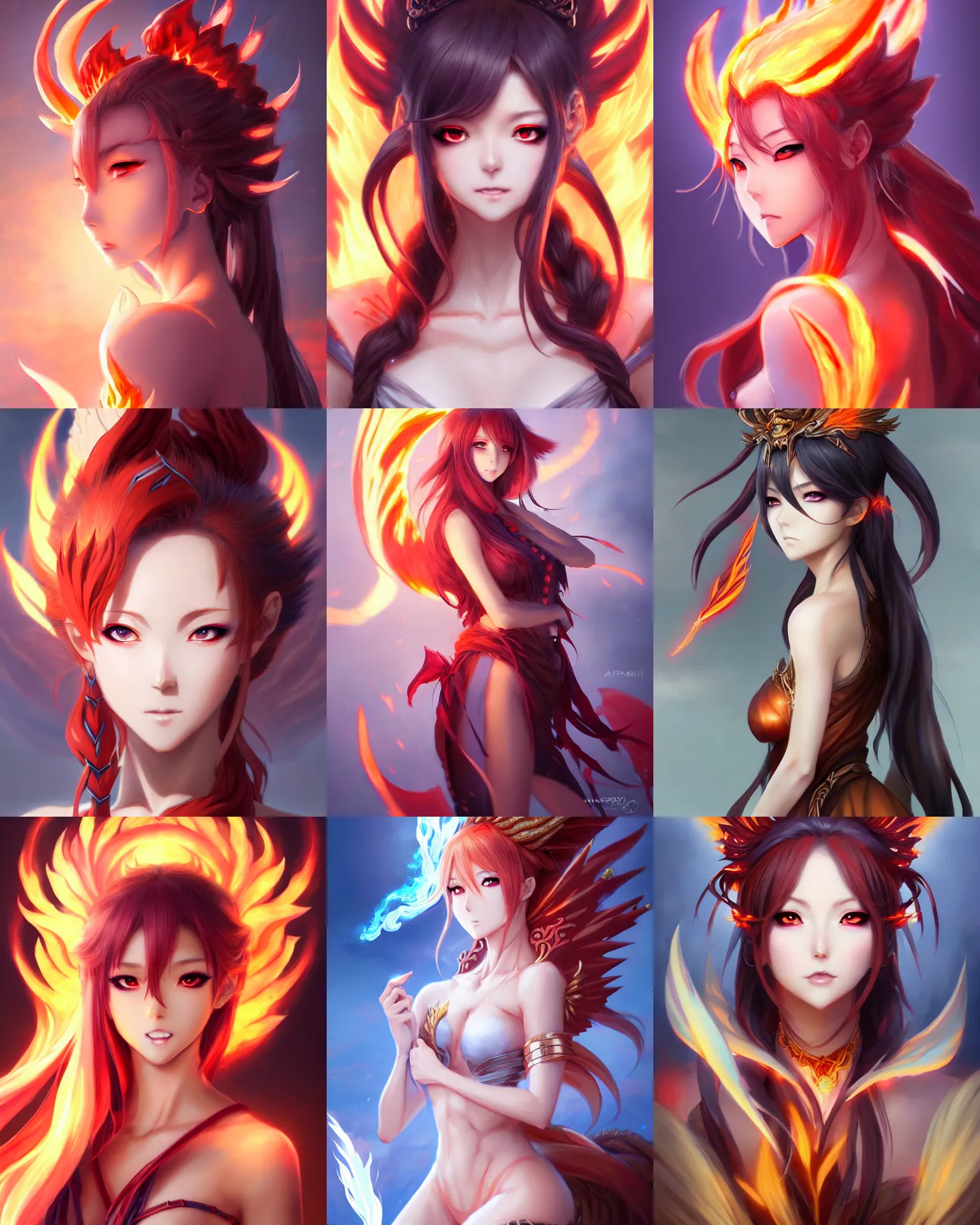 Prompt: character concept art of an anime goddess of fire dragons | | realistic, dramatic backlight, cute - fine - face, pretty face, realistic shaded perfect face, fine details by artgerm, wlop, rossdraws, james jean, andrei riabovitchev, bangkuart, and sakimichan, seoul, south korea, trending on artstation