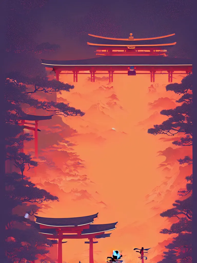 Image similar to a travel poster illustration depicting a japanese torii gate, vintage style, detailed illustration, digital painting, vector art, trending on artstration, by anton fadeev, by alena aenami