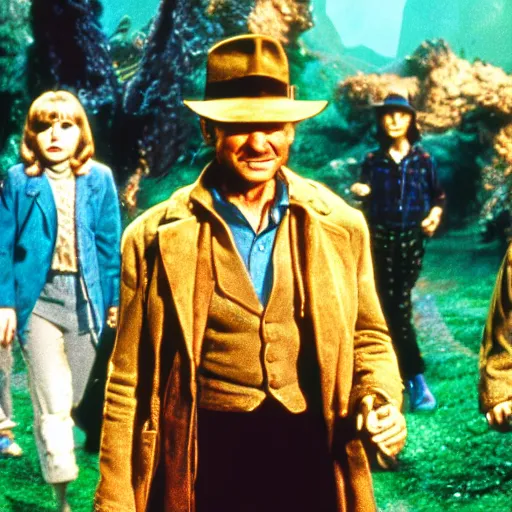 Image similar to Indiana Jones in Charlie and The chocolate factory, cinematic still