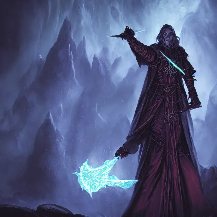 Prompt: a WOTC DnD archmage wizard, spellcasting fire magic spell, sinister dungeon scene, high contrast, cinematic ambient lighting, fantasy LOTR matte painting illustration