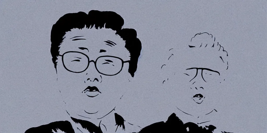 Image similar to kim jong - il silhouette, 1 9 6 0 s pyongyang, film noir in the style of ghost in the shell by mamoru oshii