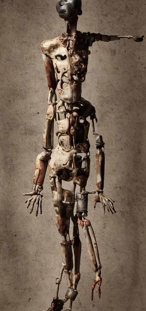 Prompt: a disfigured mannequin figure made out of clean pipes and machinery, horror, body horror, creepy, dark, disturbing, unsettling, hyperrealistic, dramatic,