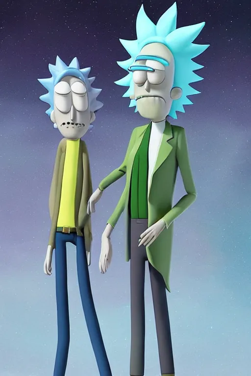Image similar to 3d hiper-realistic Rick Sanchez and Morty, 8k
