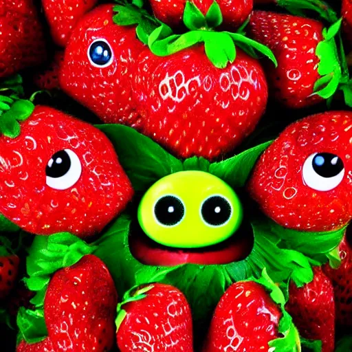 Image similar to strawberry creature with multiple eyes