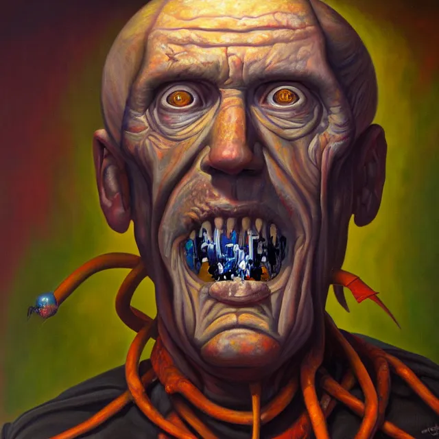 Prompt: an oil on canvas portrait painting of a cult leader, polycount, surrealism, surrealist, cosmic horror, high detail