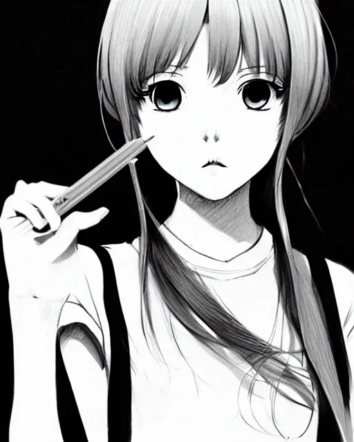 Cute Girl Anime Manga Pencil Sketch Pencil Color Drawing Inking Black and  White Trending Pixiv Fanbox Art by Ilya Kuvshinov and Ghibli · Creative  Fabrica