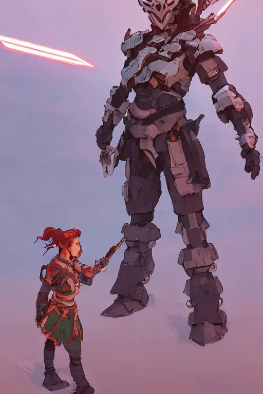 Image similar to combination suit armor aloy horizon forbidden west horizon zero dawn robot ninja mask helmet backpack tribal, art gta 5 comics, official fanart behance hd artstation by jesper ejsing, by rhads, makoto shinkai and lois van baarle, ilya kuvshinov, ossdraws radiating a glowing aura cgi rtx 2 0 2 2