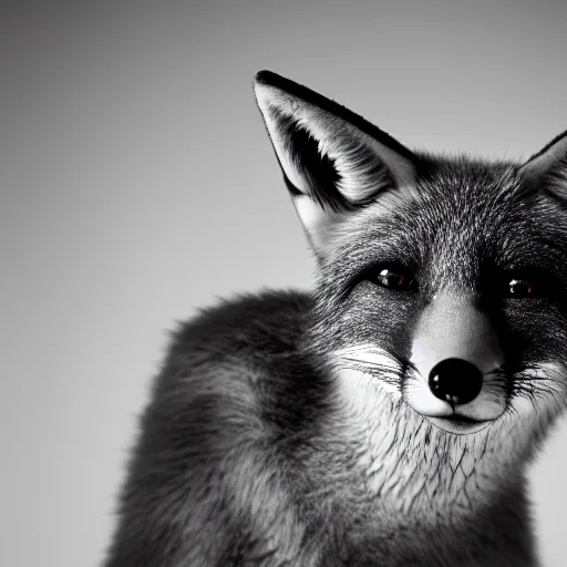 Image similar to portrait of a humanoid fox detective, studio portrait photography, studio lighting, black - and - white photograph, film noir, 4 k