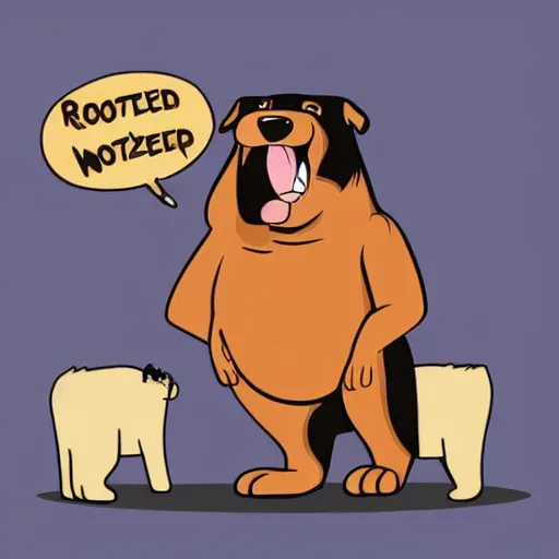 Prompt: Rottweiler wearing caveman attire, cartoon