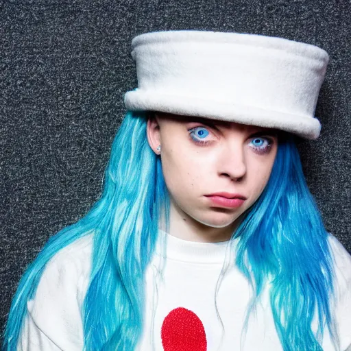 Image similar to Billie Eilish in Cat in The Hat Movie, XF IQ4, 150MP, 50mm, F1.4, ISO 200, 1/160s, natural light