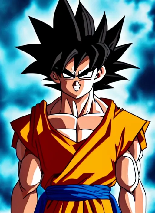 Image similar to a full portrait photo of super saiyan son goku, f / 2 2, 3 5 mm, 2 7 0 0 k, lighting, perfect faces, award winning photography.