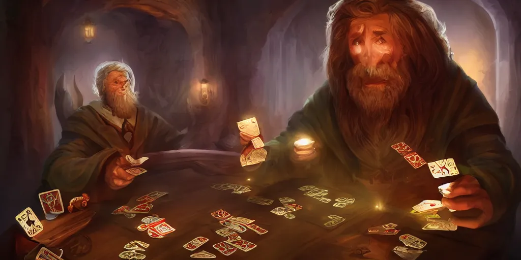 Image similar to handsome! wizard shuffling cards, cards, fantasy, digital art, soft lighting, concept art, 8 k