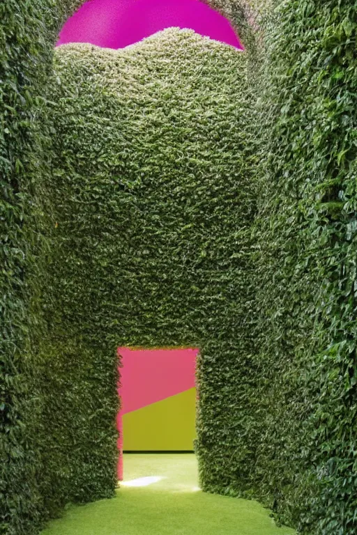 Image similar to colorful James Turrell interiors , overgrown by kudzu vines