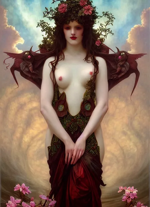 Image similar to majestic demonic succubus porcelain skin girl movie poster, art style by edmund leighton, tom bagshaw, alphonse mucha, exquisite digital art, iconic, masterpiece, organic painting, photorealistic, ornate and hyper detailed