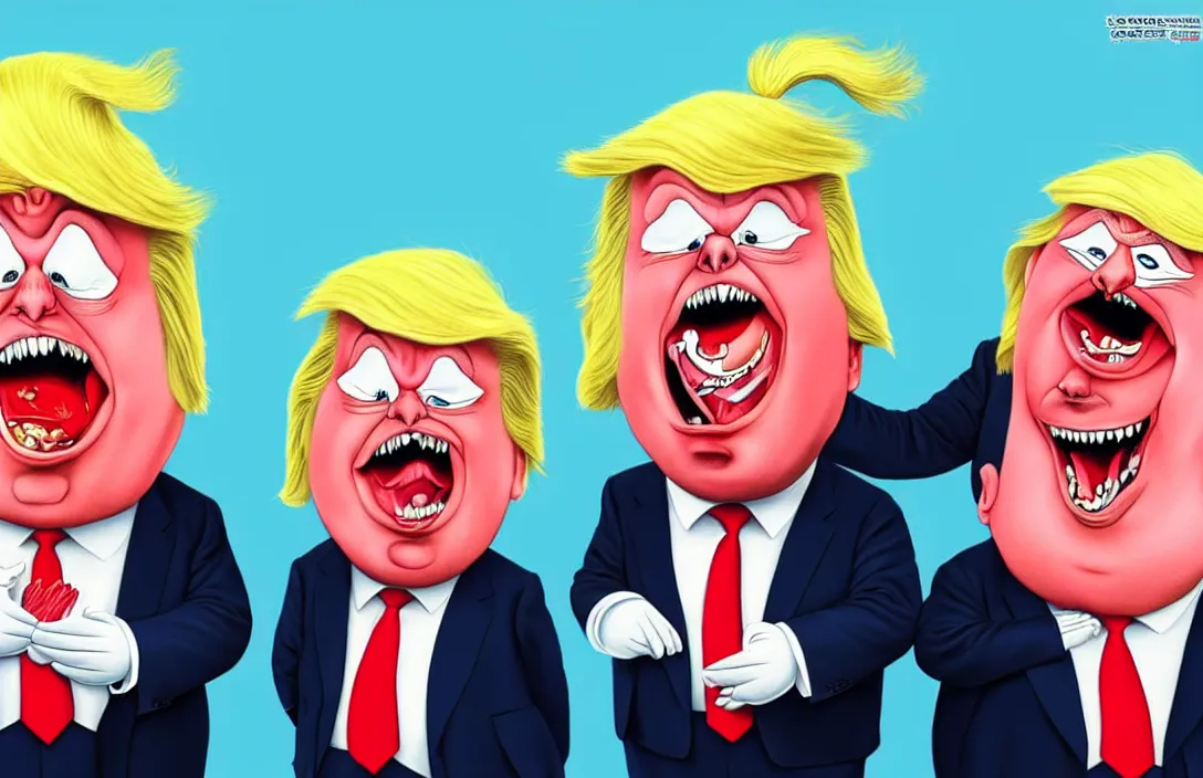 Image similar to boris johnson and donald trump as disney version of tweedle dee and tweedle dumb, in the style of kim jung gi