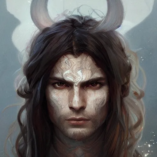 Prompt: portrait of knight, white eyes, white long hair, scar on face, handsome, elegant, intricate, headshot, highly detailed, digital painting, artstation, concept art, sharp focus, illustration, art by artgerm and greg rutkowski and alphonse mucha