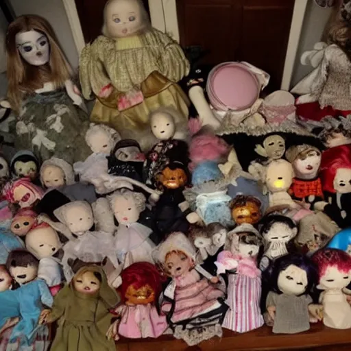 Image similar to haunted hoarder's house filled with dolls, best of craigslist, 4 k,