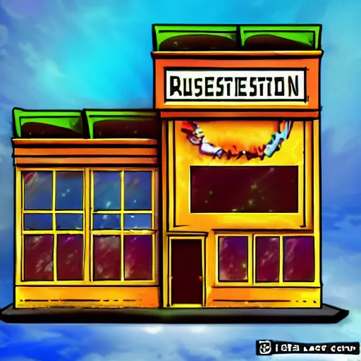 Prompt: blockbuster building in the style of a 90s cartoon