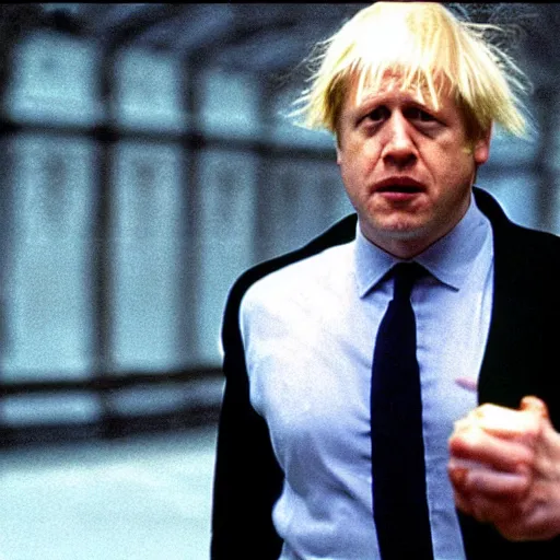 Image similar to film still of boris johnson in the matrix ( 1 9 9 9 )