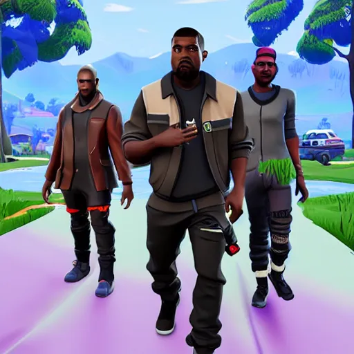 Image similar to kanye west in fortnite lobby 3 d avatar skin