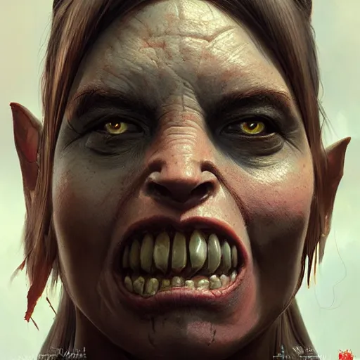 Prompt: portrait of an female orc, Matte painting , detailed painting, greg rutkowski