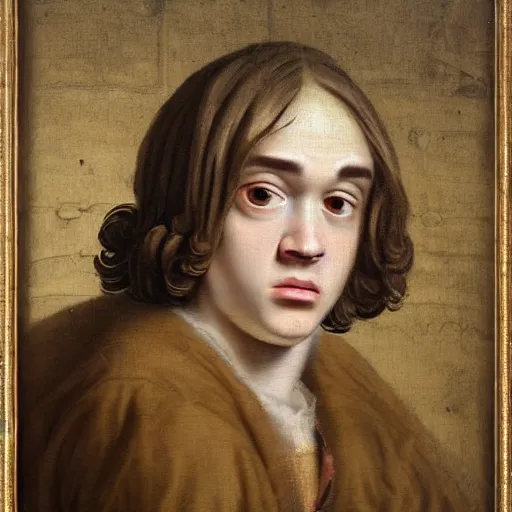 Image similar to A 17th century Baroque Painting of Maxmoefoe, grainy, realistic, hyperrealistic, very realistic, very very realistic, highly detailed, very detailed, extremely detailed, detailed, digital art, trending on artstation, detailed face, very detailed face, very detailed face, realism, HD Quality, 8k resolution, intricate details, body and head in frame, painting, oil painting, trending on deviantart, Baroque Painting