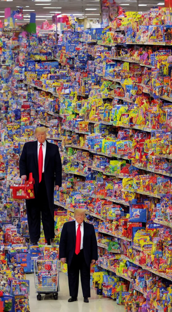 Prompt: donald trump shopping at toys r us