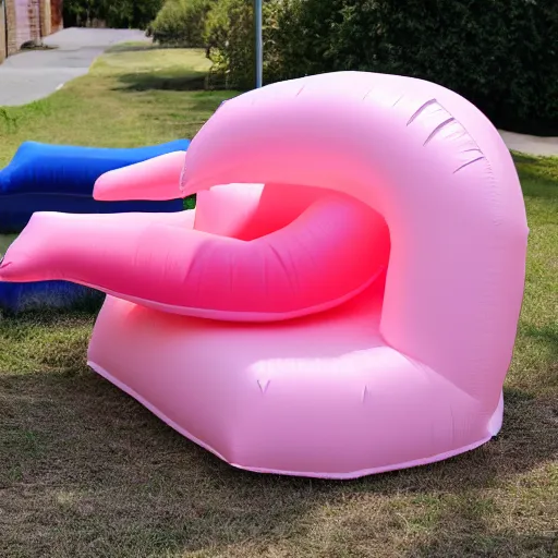Prompt: inflatable flamingo chair, a chair that is shaped like an inflatable flamingo