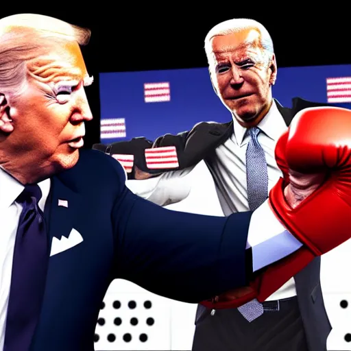 Image similar to Joe Biden fighting Donald Trump in a boxing ring, hd, boxing gloves