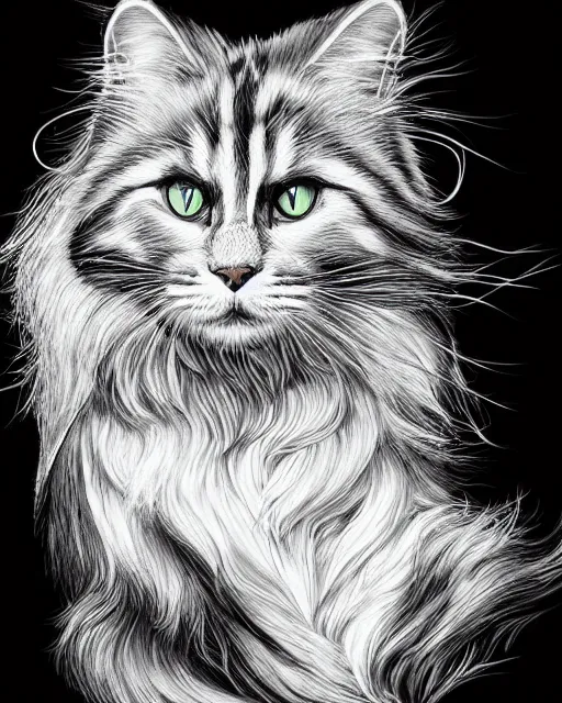 Prompt: long - haired siberian cat playing with a red yarn ball, in the style of artgerm, illustration, epic, fantasy, intricate, hyper detailed, artstation, concept art, smooth, sharp focus, ray tracing, vibrant, photorealistic, simon bisley