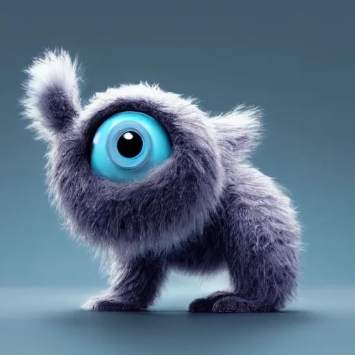 Prompt: cute little furry baby monster in the style of Pixar. product photography, centered