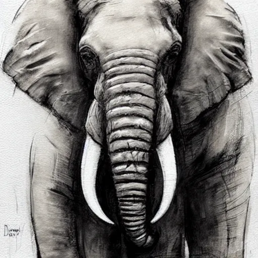 Image similar to portrait of an impressive big elephant, artwork by guy denning and charlie bowater,