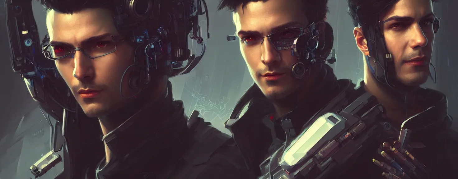 Image similar to Hacker cyberpunk man portrait, highly detailed, digital painting, artstation, concept art, smooth, sharp focus, illustration, art by artgerm and greg rutkowski and alphonse mucha