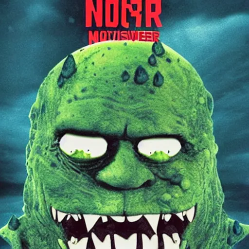 Image similar to a movie poster for the horror movie nostril snot angry monster invaders from pimple face.