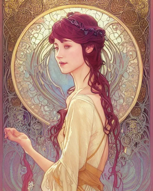 Image similar to secret romance, highly detailed, very intricate, art nouveau, gold filigree, romantic storybook fantasy, soft cinematic lighting, award - winning, disney concept art watercolor illustration by mandy jurgens and alphonse mucha and alena aenami, pastel color palette, featured on artstation