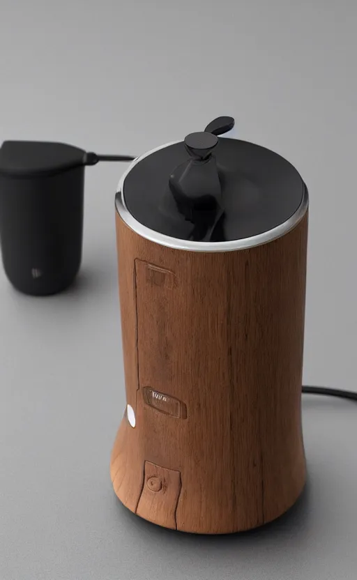 Image similar to a stylish handheld electric coffee grinder ; designed by marc newsom, zaha hadid, blonde, joseph and joseph, dieter rams ; natural materials ; industrial design ; behance ; le manoosh ; pinterest ; if design award ; reddot design award