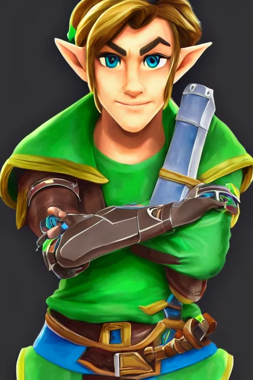 Image similar to an in game portrait of link from nintendo arms, arms art style.