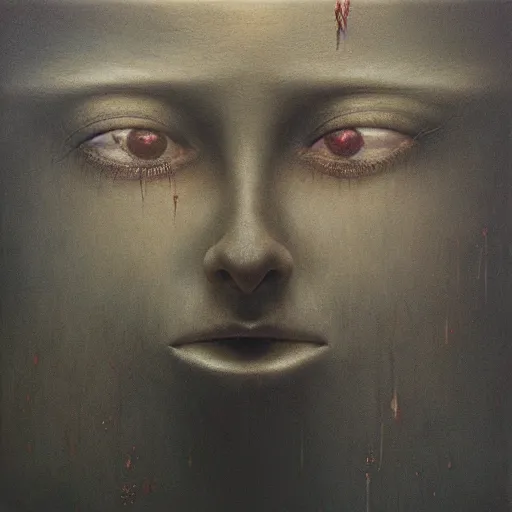 Image similar to beksinski, zdzisław - her eyes wide, oil on canvas