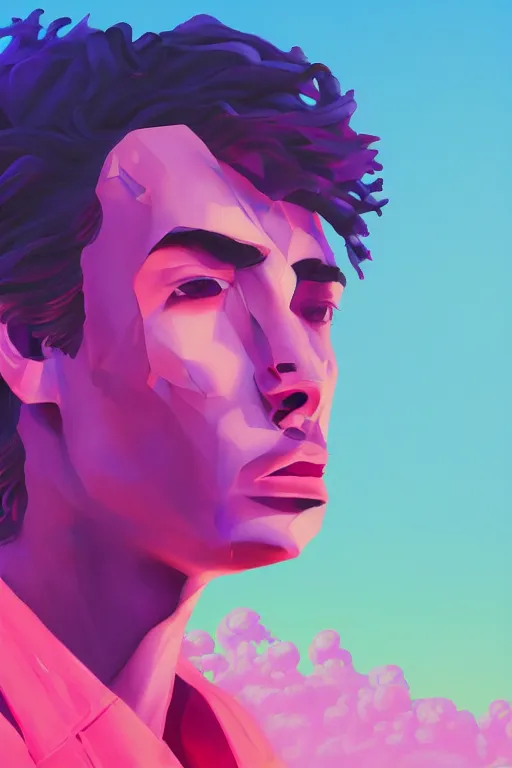 Image similar to an expressive profile painting of a stereotypical millennial, in the style of an original beeple digital art painting, vaporwave cartoon