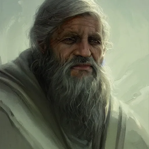 Image similar to portrait of a man by Greg Rutkowski, an old Jedi, arabian features, and olive skin, long black hair and beard, wise appearance, orange robes, Star Wars Expanded Universe, he is about 60 years old, highly detailed portrait, digital painting, artstation, concept art, smooth, sharp foccus ilustration, Artstation HQ