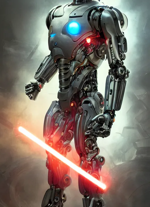 Image similar to cyborg, borg, android, strogg, face of a man, body of a robot, droid, robocop, cable, victor stone, ultron, terminator, machine, flesh, quake, doom demon, wolfenstein, monster, octane render, from an anime movie, symmetry, symmetrical, concept art by ruan jia and greg rutkowski