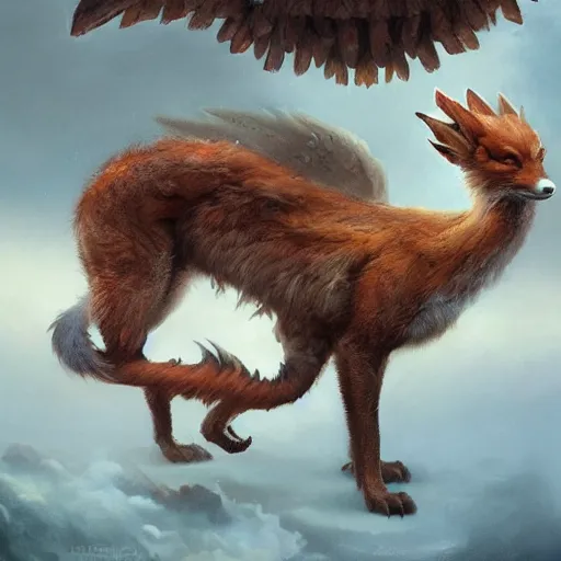 Prompt: a ultradetailed beautiful concept art of a chimera consisting of a fox and a turkey, trying to use its turkey wings concept art, high resolution 4 k, by tom bagshaw, greg rutkowski, charli bowater and artgeem