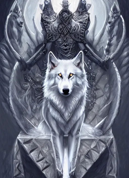 Image similar to digital _ painting _ white wolf queen _ filipe _ poles _ and _ justin _ gerard _ symmetrical _ fantasy _ very _ detailed _ realistic _ complex _ port