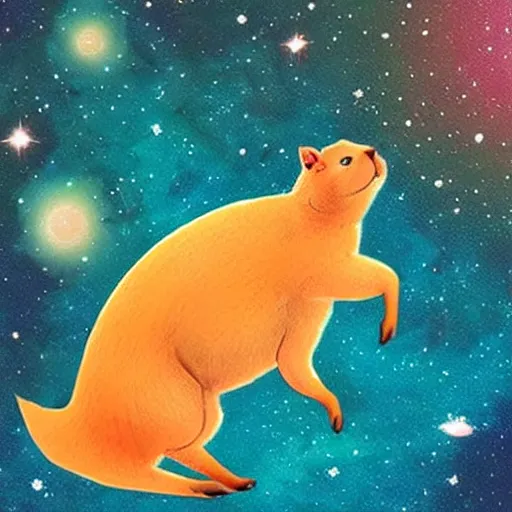 Prompt: Capybara riding a cat through space