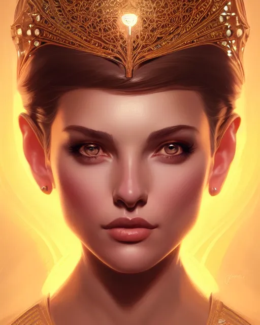 Image similar to symmetry portrait of brunette princess, glam, deco, glowing intricate, elegant, highly detailed, digital painting, artstation, concept art, smooth, sharp focus, illustration, art by artgerm and greg rutkowski and fra angelico and unreal engine 5