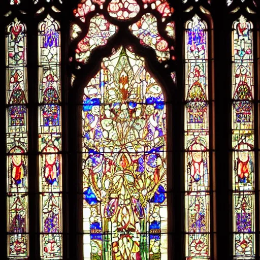 Prompt: beautiful stained glass window, gaudy, large intricate details