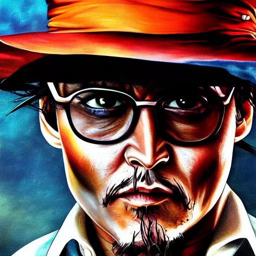 Image similar to portrait painting of johnny depp, art by akira toriyama, 4 k, dragon ball artstyle, cel shaded, highly detailed, epic lighting