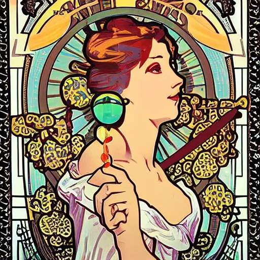 Image similar to balloon pop art in the style of alphonse mucha